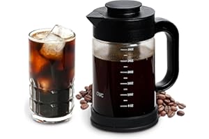 COOK WITH COLOR Cold Brew & Tea Maker - High Borosilicate Glass, PP Handle and Cover, 304 Stainless Steel Filter, TPR Base - Black