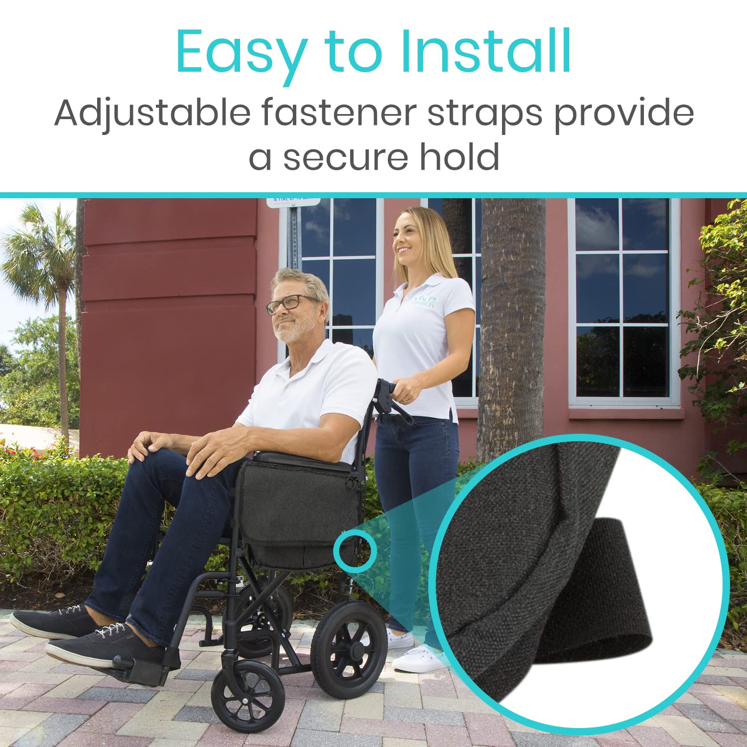 Vive Wheelchair Carry Bag - Arm Rest Pouch for Rollator, Walkers, Power Wheel Chairs and Knee Scooters - Side Storage Organizer for Elderly, Seniors, Adults - Lightweight and Heavy Duty Travel Tote