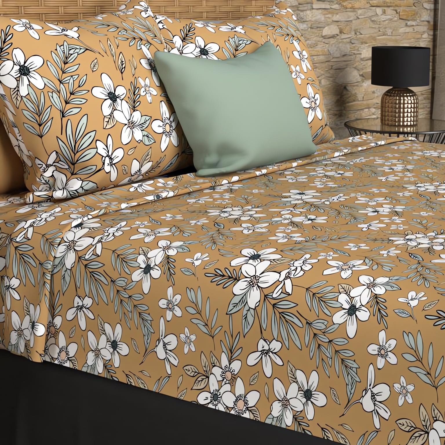 Soleil d'ocre Set of sheets cotton 57 son 240 x 290 cm Manon camel