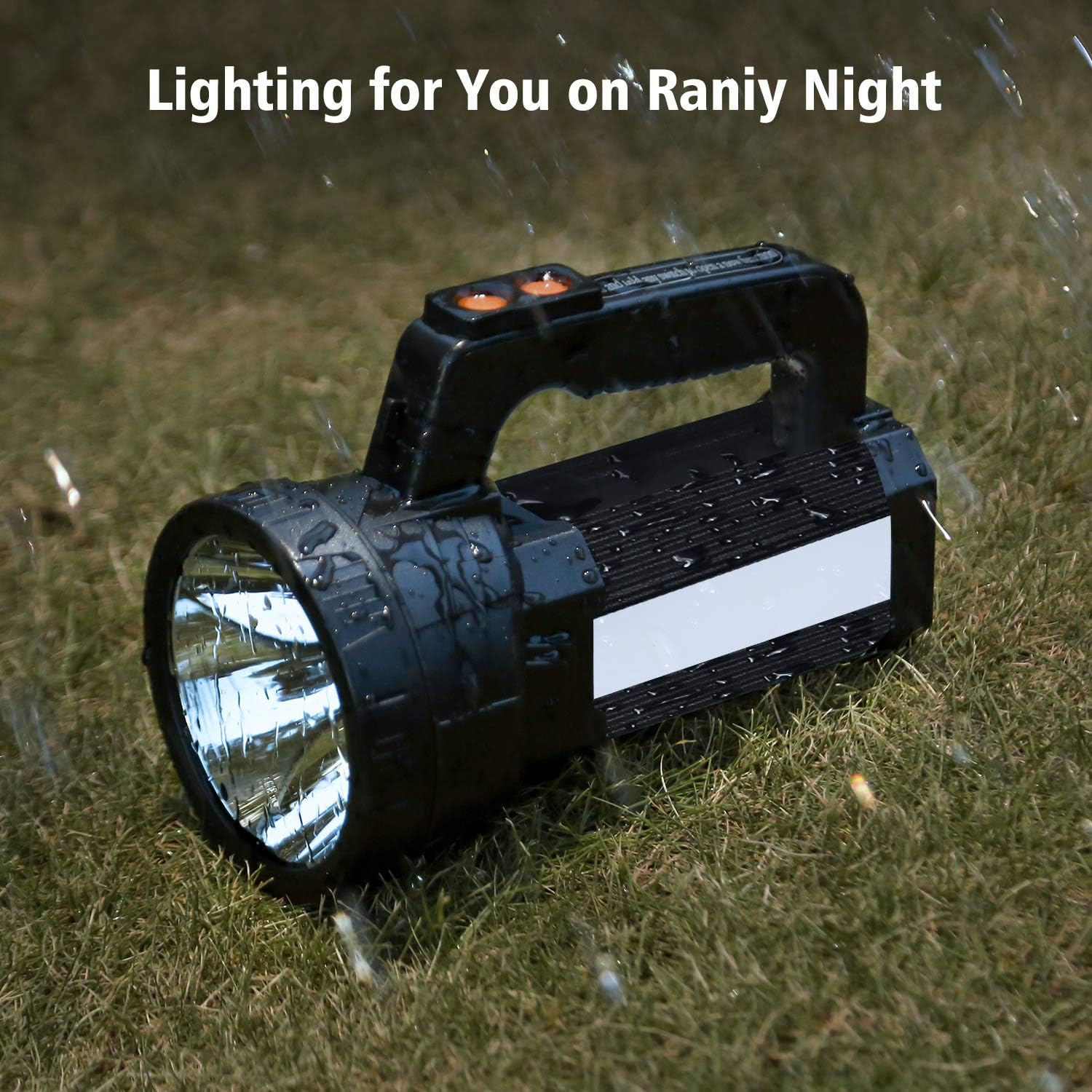 Spotlight Super Bright LED Handheld Flashlight 6000 Lumen Super Bright Waterproof 6 Lighting Modes Side Searchlight 9600MAh Large Battery Rechargeable Spot Light with Foldable Tripod - - 