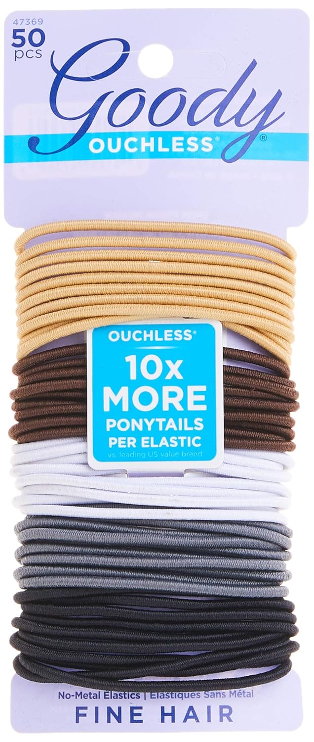 Goody Women's Hair Ouchless 2 mm Elastics, Neutral, 50 Count : Ponytail Holders : Beauty