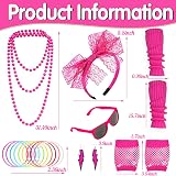 Carreuty 19Pcs 80s Accessories Set Pink Retro Fancy Dress for Women with view 2