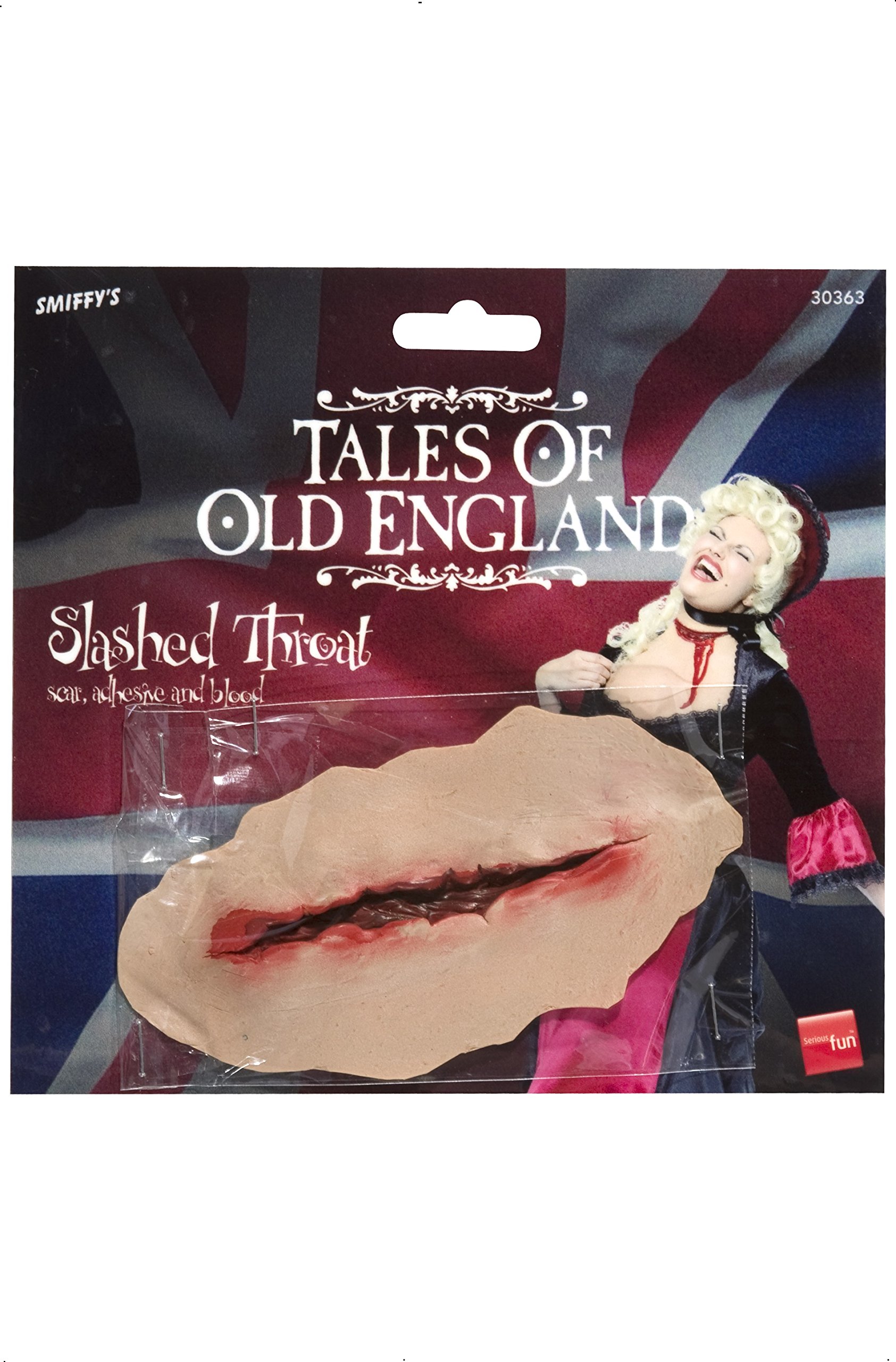 Smiffys Make-Up FX, Slash Throat Latex Scar, Red with Blood, Self Adhesive, Cosmetics and Disguises Fancy Dress, Cosmetic Dress Up Cosmetics & Disguises.