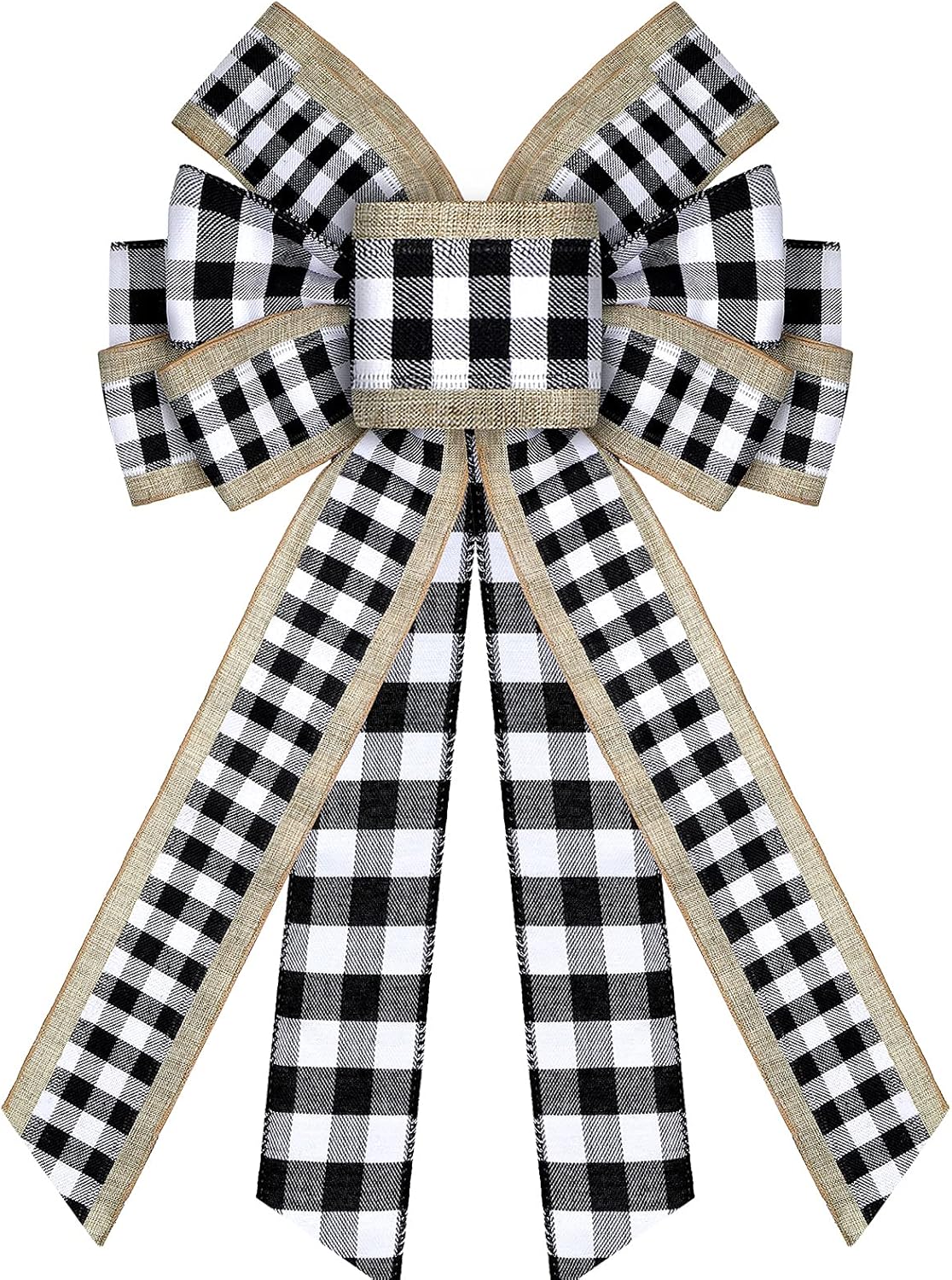 Bows & Ribbons - Christmas Bow Large Buffalo Plaid Bow Christmas Wreath Bow Xmas Checkered Bow Holiday Christmas Bows for Christmas Tree Crafts DIY Bow Decoration(Black and White,11.4 x 20.9 Inches)