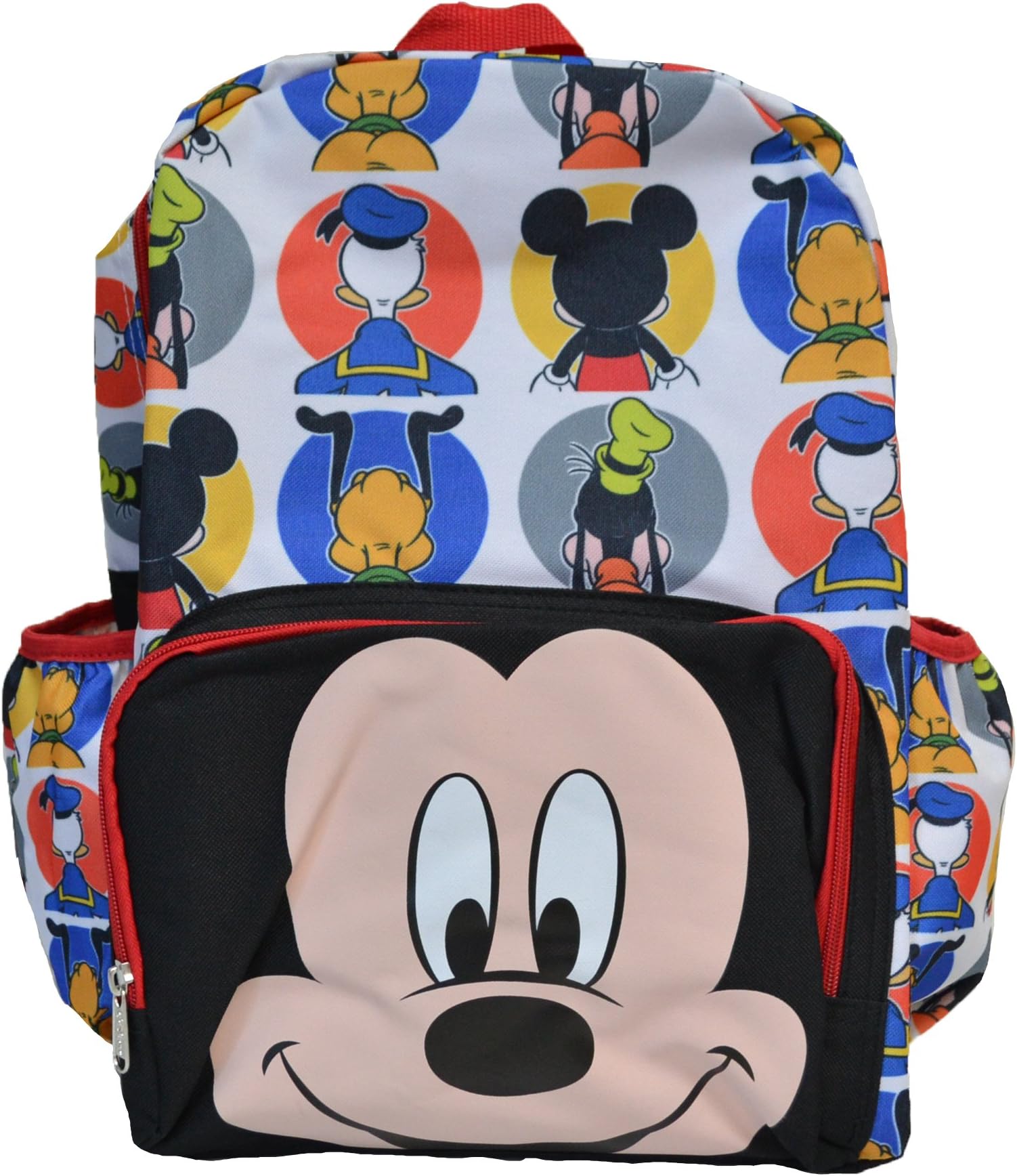 Disney Mickey Tan Big Face Printed All Over Children's Backpack 16 Inch (Mickey White)