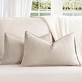 ZWJD Beige Lumbar Pillow Covers 12x20 Set of 2 Chenille Throw Pillow Covers with Elegant Design Soft and Luxurious Decorative Throw Pillows for Couch, Bed, and Home Decor