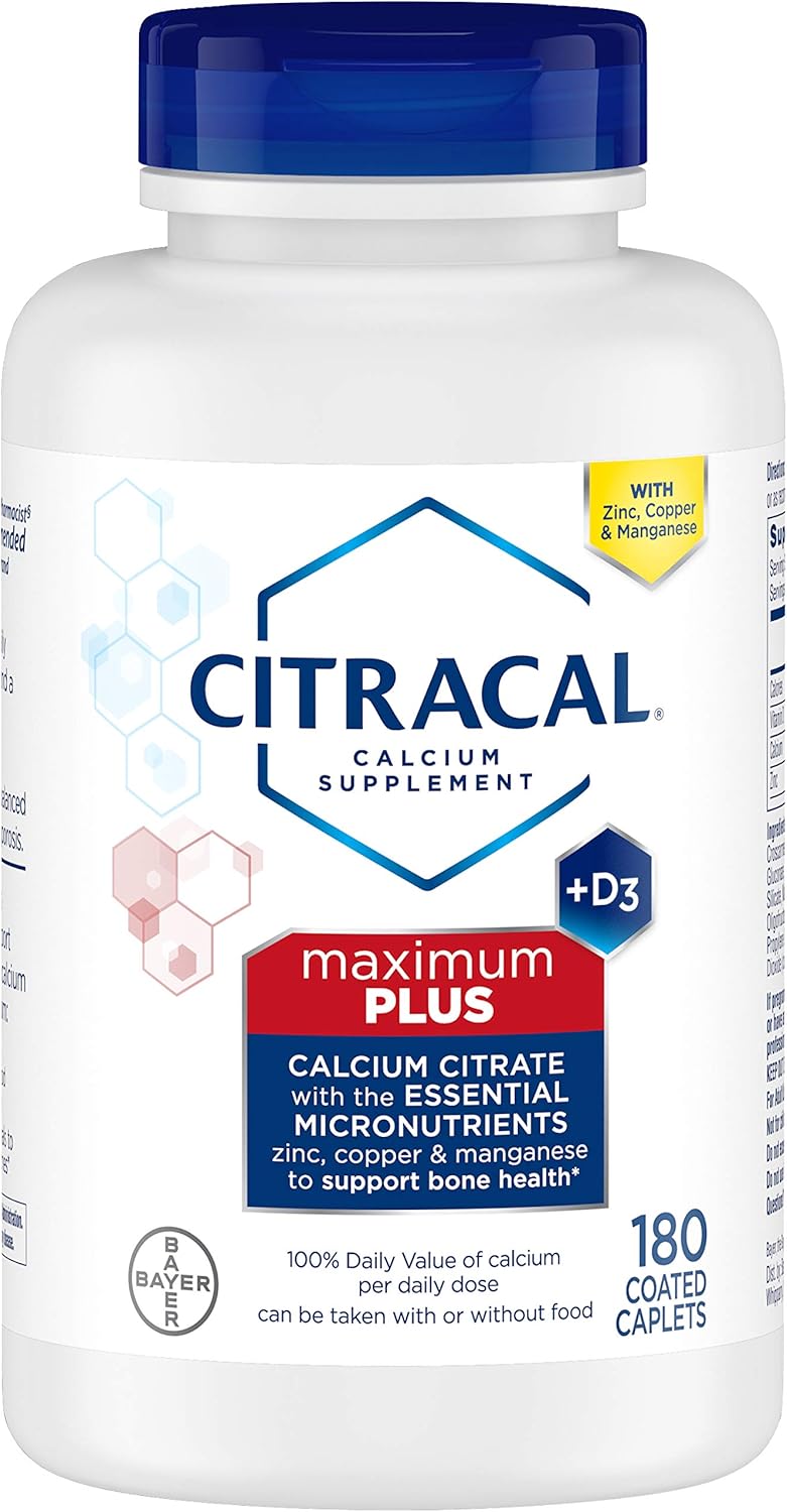 Citracal Maximum, Highly Soluble, Easily Digested, 650 mg Calcium Citrate with 1000 IU Vitamin D3, Bone Health Supplement for Adults, Caplets, 180 Count: Health & Personal Care