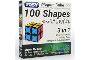 TOSY Magnet Cube 2x2 - 8 Blocks, 2in1 Toy: 2x2x2 Puzzle Cube and Customizable Infinity Cube, Glowing, Christmas Stocking Stuffers Gift for Kids/Grandkids, UV Flashlight, Sensory/STEM Toy