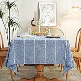 Chassic 60 x 60 inches Farmhouse Style Linen tablecloths, Wrinkle Resistant Washable Dining Room Table Cloths for Square Tables - Hemstitch Blue