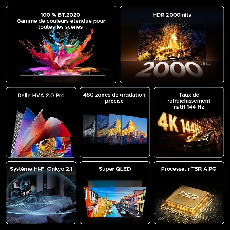 55Q7D Pro 55” SQD-Mini LED TV, 4K HDR 2000 nits, 480 Zones de Gradation, Google TV, Dolby Vision IQ & Atmos, 2.1 Onkyo, 144Hz, Apple AirPlay 2 & Alexa