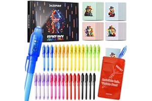 DazSpirit 32Pcs Invisible Ink Pen with UV Light, Mini Notepads & Favor Bags, Spy Pens, Top Secret Message Magic Marker, Party Favors for Kids 8-12, Class Prizes, Detective & Escape Room Themes