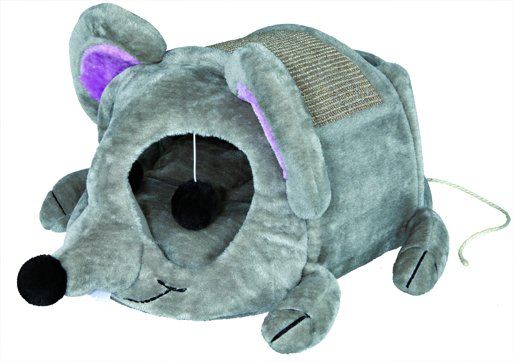 Junior Cat Cave Lukas in Light Grey/Grey โ Cosy Cat Bed in Mouse Design with Sisal Scratching Surface & Toy Balls โ 35 ร 33 ร 65 cm โ 36290