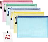 Vicloon A3 Zip Lock Mesh Document Wallets 5Pcs Multicolor PVC File Bags