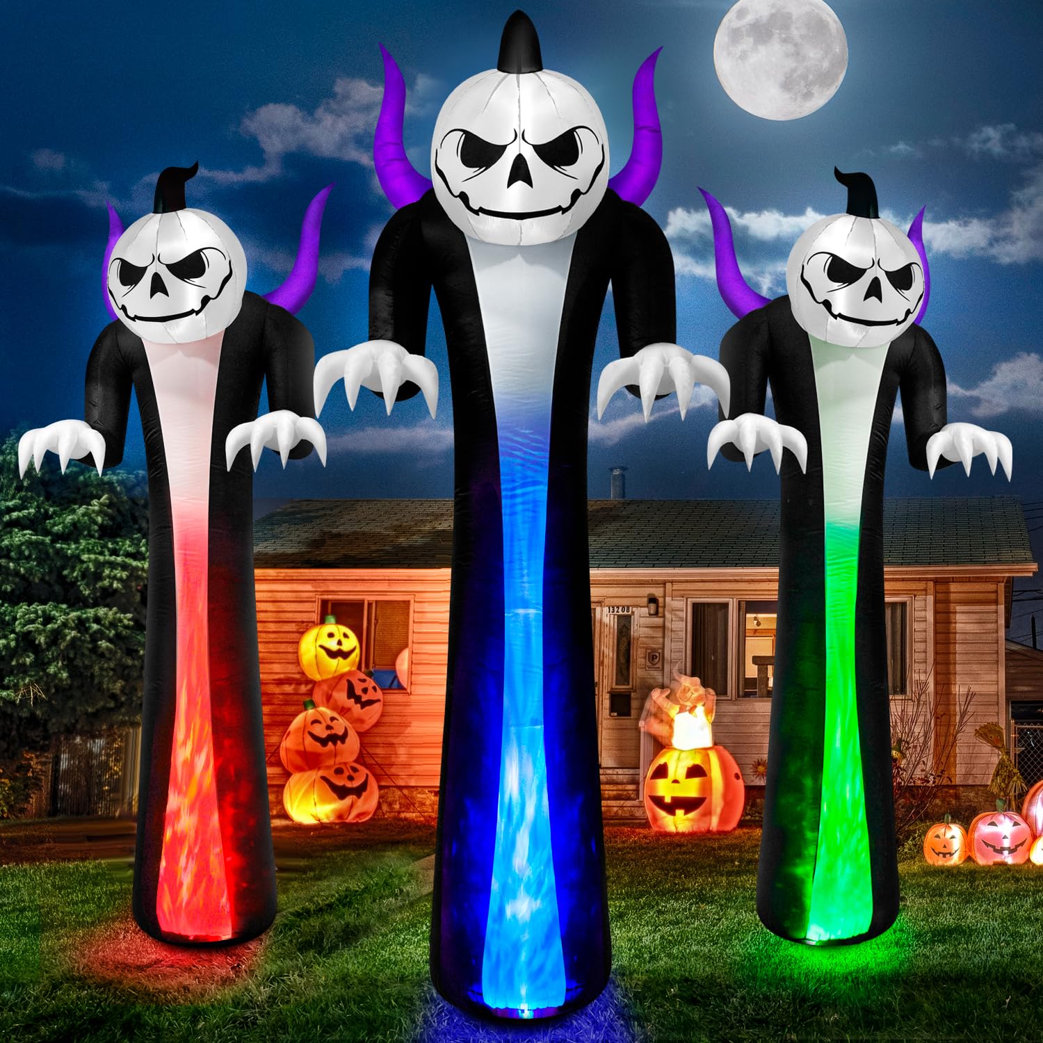 Photo 1 of 12FT Halloween Inflatables Decoration Outdoor Giant Pumpkin Reaper Ghost Built-in 3-Colored Rotation Flame LED Halloween Blow Up Yard Decorations Spooky Outdoor Party Yard Lawn(1PCS)