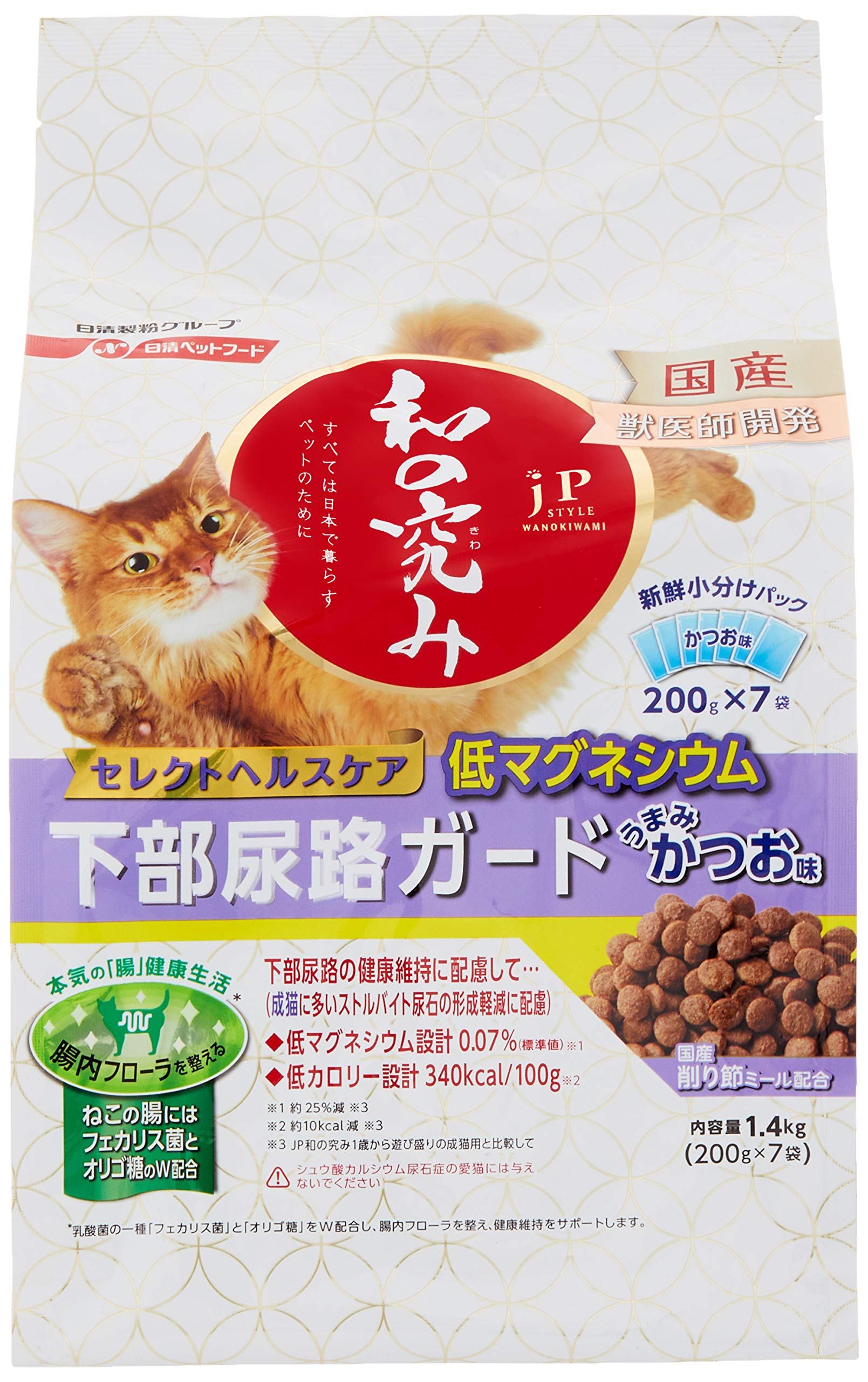 ジェーピースタイル キャットフード 和の究み セレクトヘルスケア 下部尿路ガード 国産 健康維持 かつお味 1.4kg (200g ×7袋)商品画像