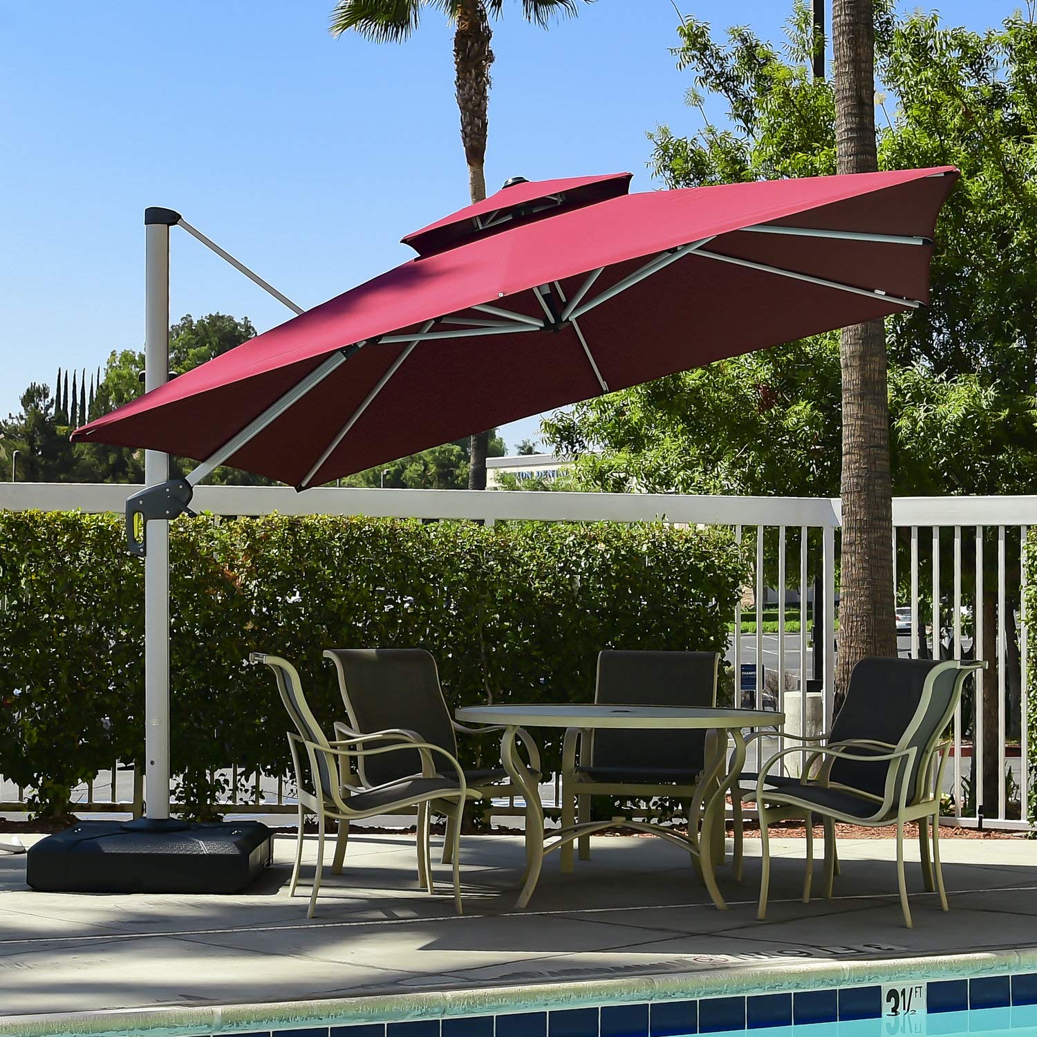 PURPLE LEAF 11 Feet Double Top Deluxe Square Patio Umbrella Offset Hanging Umbrella Outdoor Market Umbrella Garden Umbrella, Terra