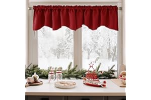 Deconovo Red valances for Windows, Scalloped Valances for Living Room, Bedroom, Blackout Short Curtain Topper ((52x18 Inch, True Red, 1 Panel)