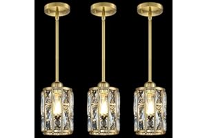 RAINLIGHTING 3 Pack 1 Light Hanging Kitchen Island Modern Concise 5.3" Crystal Pendant Light Fixture,Crystal Metal Chandelier Shade Brushed Bronze Finish for Bar,Dining Room,Living Room Over Sink