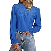 Simplee Womens Eyelet Long Sleeve Tops Crochet Boho Lace Blouses for Women Dressy Casual Work Fall Trendy Shirts