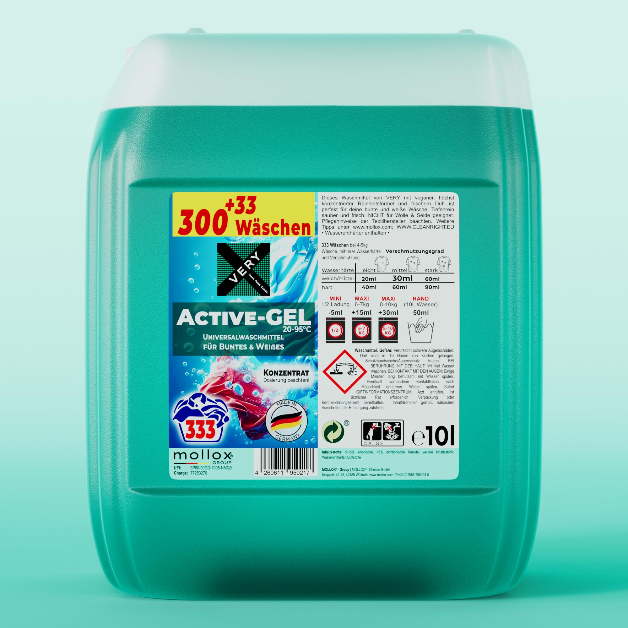 VERY® Universal Waschmittel Flüssig Gel [10L KANISTER] - Flüssigwaschmittel für Helle, & Dunkle Wäsche - Buntwaschmittel XXL mit Frischeduft - Vollwaschmittel - Universalwaschmittel (20-95°C) 7