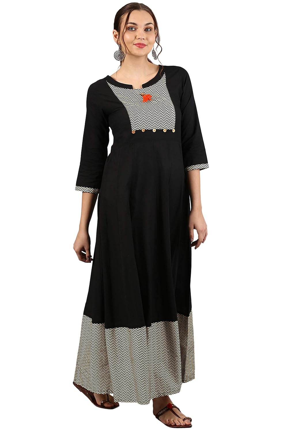 janasya women's cotton anarkali printed gown