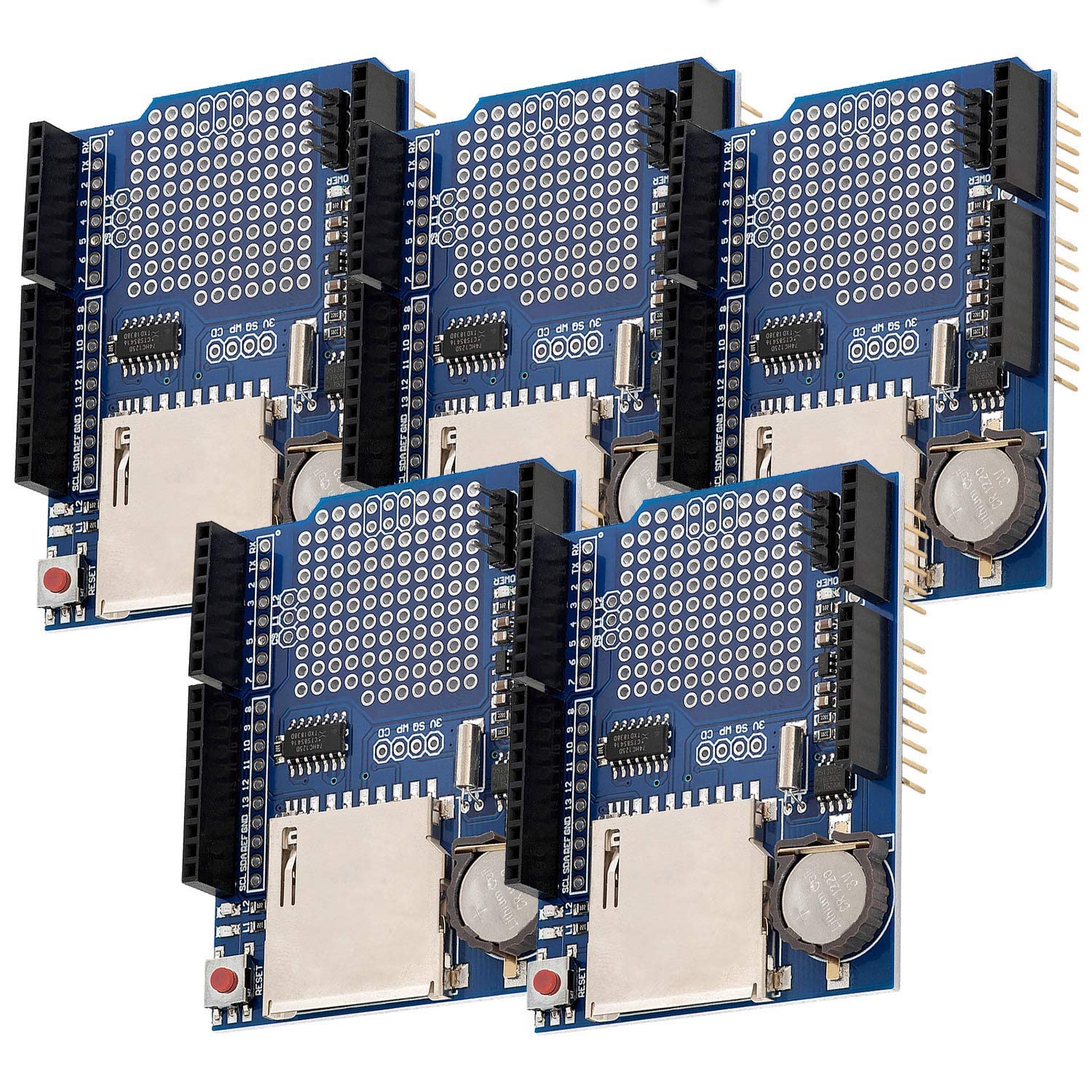AZDelivery 5 x Data Logging Recorder Shield Module with SD Card Interface compatible with Arduino including E-Book!