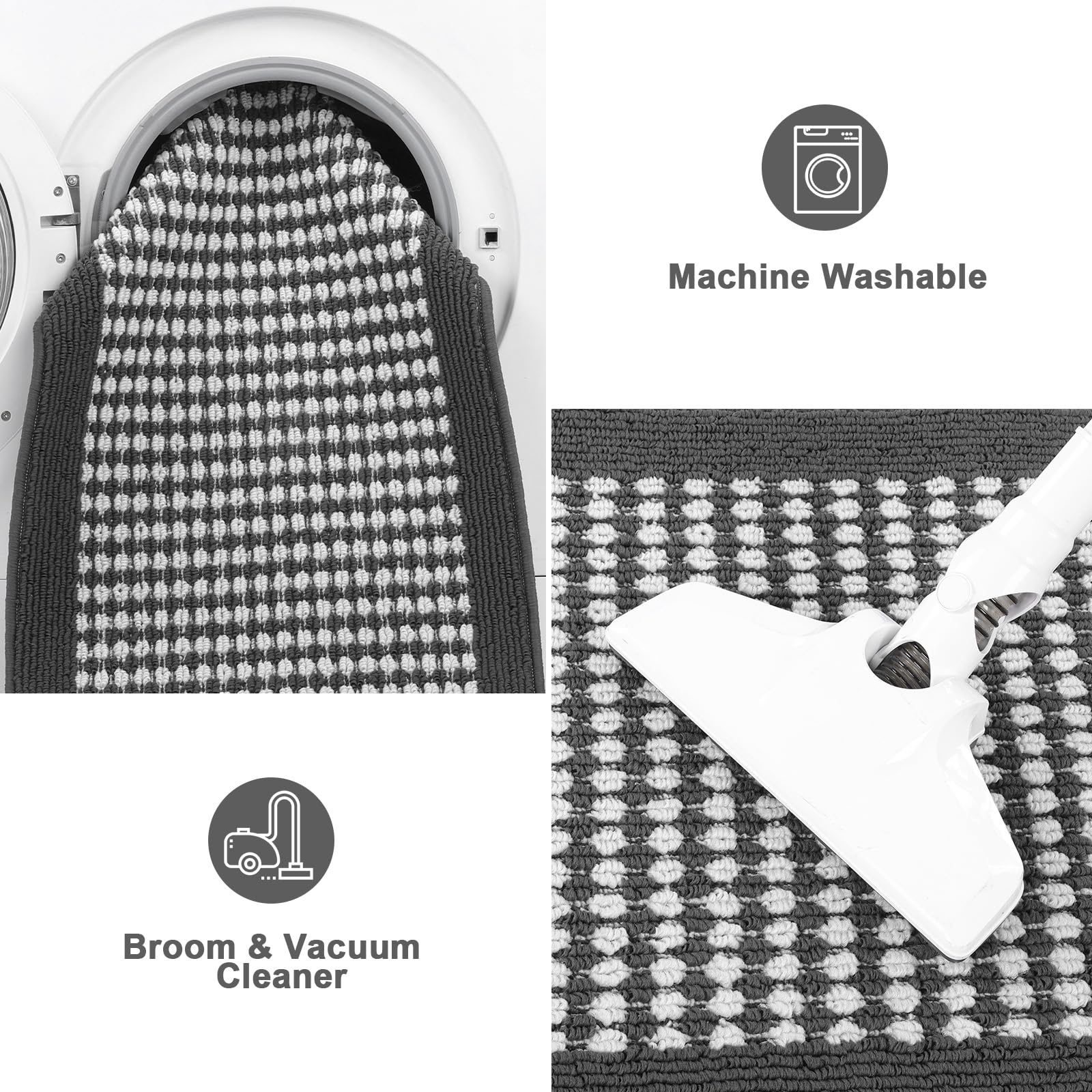Ileading Kitchen Mat Sets 3 Piece Minimalist 3D Lattice Kitchen Floor Rugs with Non Slip Rubber Backing Machine Washable Farmhouse Runner Rugs for Laundry Hallway Doormat(Dark Gray) - Image 5