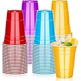 Plastic Cups 16oz Disposable, 100PCS Colorful Party Supplies Drinking Cups in Red Blue Yellow Purple for Thanksgiving Hallowe