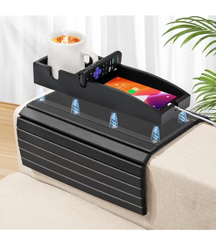 Plateau De Canapé en Bambou, Table De Canapé à Clipser, Accoudoir De Canapé Portable à Clipser sur Plateau, Table De Plateau De Bras De Canapé pour Télécommande, Boissons, Collations, Téléphone(25cm