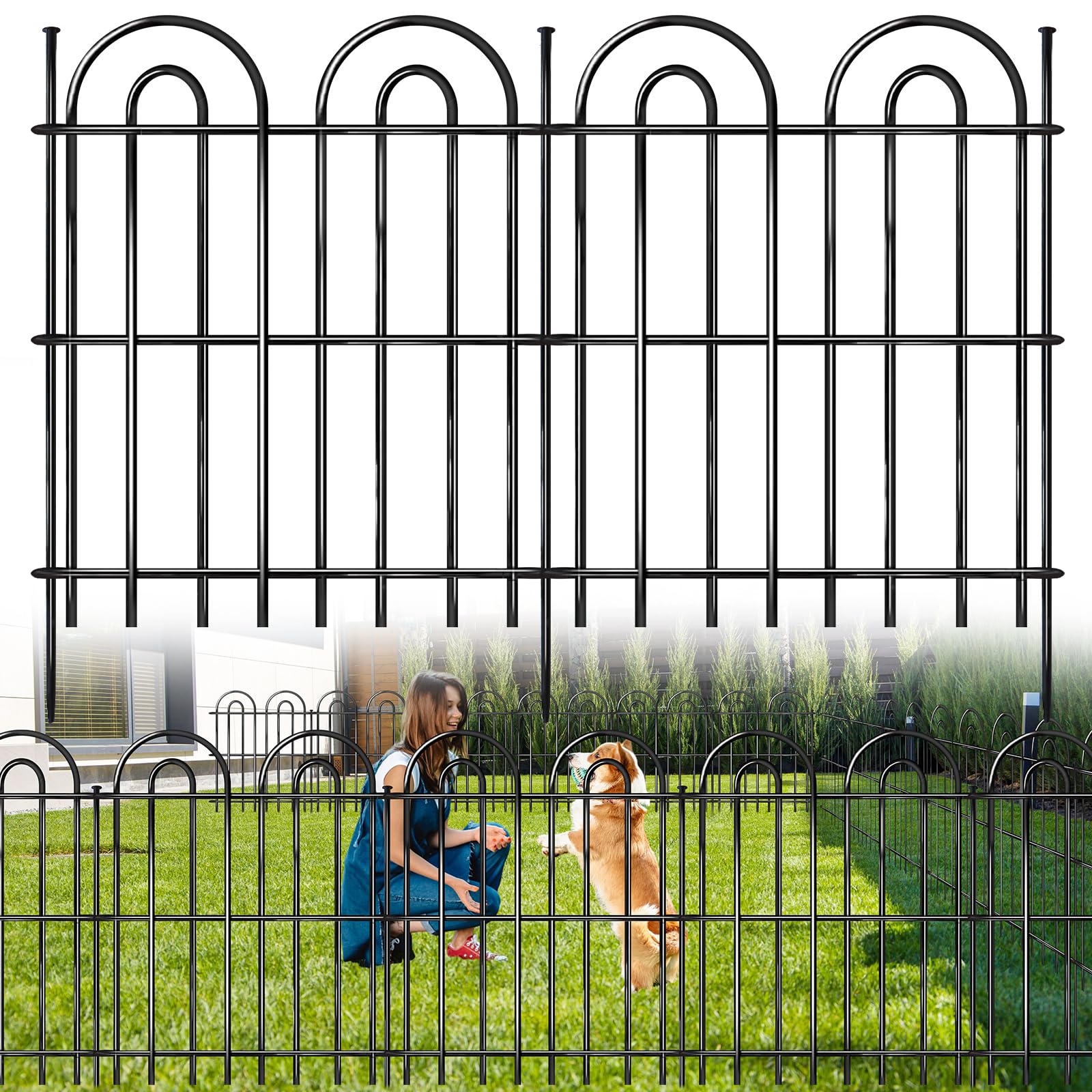 Photo 1 of 25 Panels Decorative Garden Fence, 32 in(H) X 50 ft(L) No Dig Dog Fence Outdoor for Yard, Rustproof Tall Metal Garden Fencing Animal Barrier with Ground Stakes, Temporary Fencing for Patio Outdoor