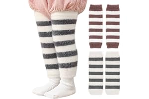 XEPST 2 Pairs Stripe Baby Toddler Leg Warmers, Unisex Legwarmers Knee Socks Knee Protector Leg Sleeves Leggings for Boys Girls Fit to 0-5 Years, One size(White+Gray and White+Coffee)