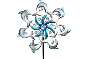 COOZZYHOUR 39" Dolphin Wind Spinners Metal Windmill Garden Stake,Ocean Theme Outdoor Wind Spinner,Wind Sculptures Yard Art Decorations for Patio,Lawn & Garden Decor