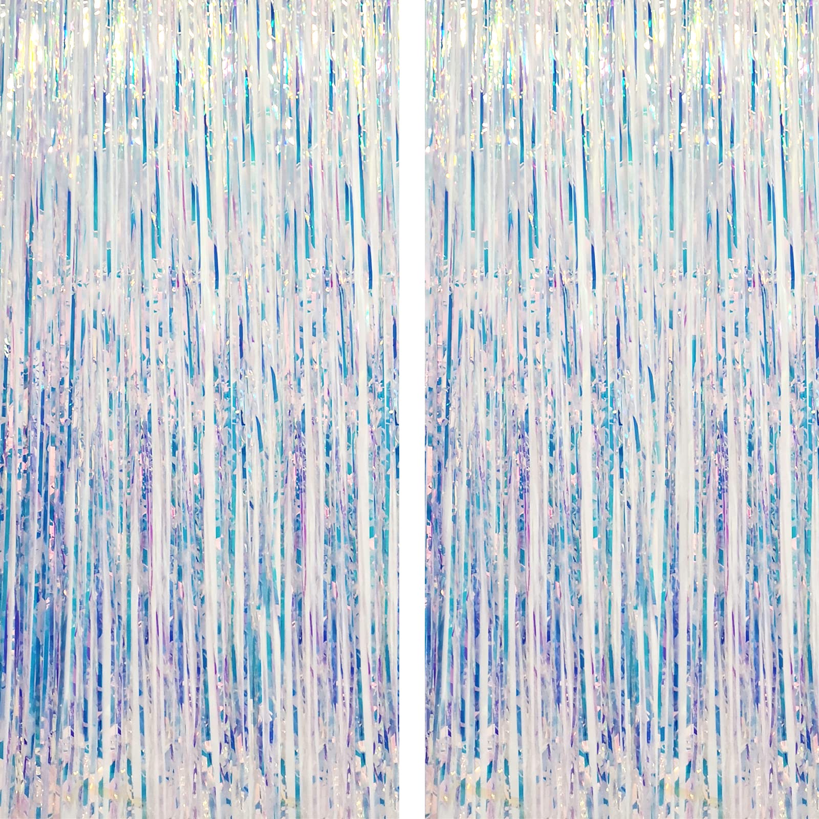 CHRORINE 2pcs 1m x 2.5m Rainbow Curtains Tinsel Foil Fringe Curtain Streamers Backdrop for Princess Unicorn Mermaid Pastel Rainbow Birthday Party Decorations Christmas Door Curtains Decorations — image 1