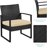 Yaheetech 3-Piece Rattan Garden Set 2 Chairs Table Black Khaki Cushions view 7
