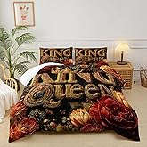 lneffble King and Queen Comforter Set Black and Gold,King and Queen Bedding Set,Red Floral Quilt Set Queen Size,with 1 Comforter with 2 Pillow Case