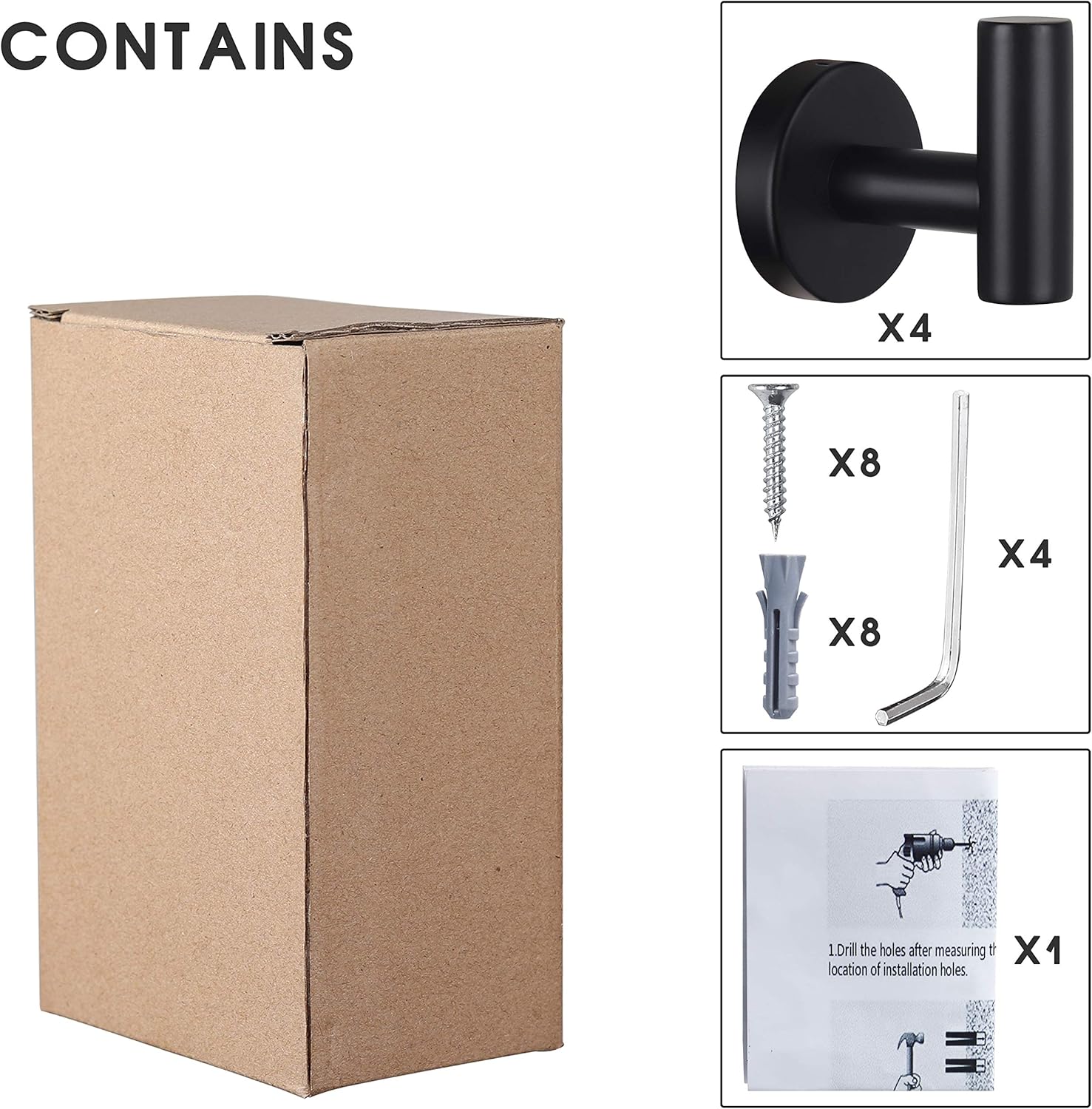 Wall Towel Hooks Coat Hook Bathroom Matte Black Robe Hook SUS 304 Stainless Steel Heavy Duty Door Hanger Towel Robe Clothes Cabinet Closet Sponges Hook for Bathroom Bedroom Kitchen Hotel Pool 4 Packs: Home & Kitchen