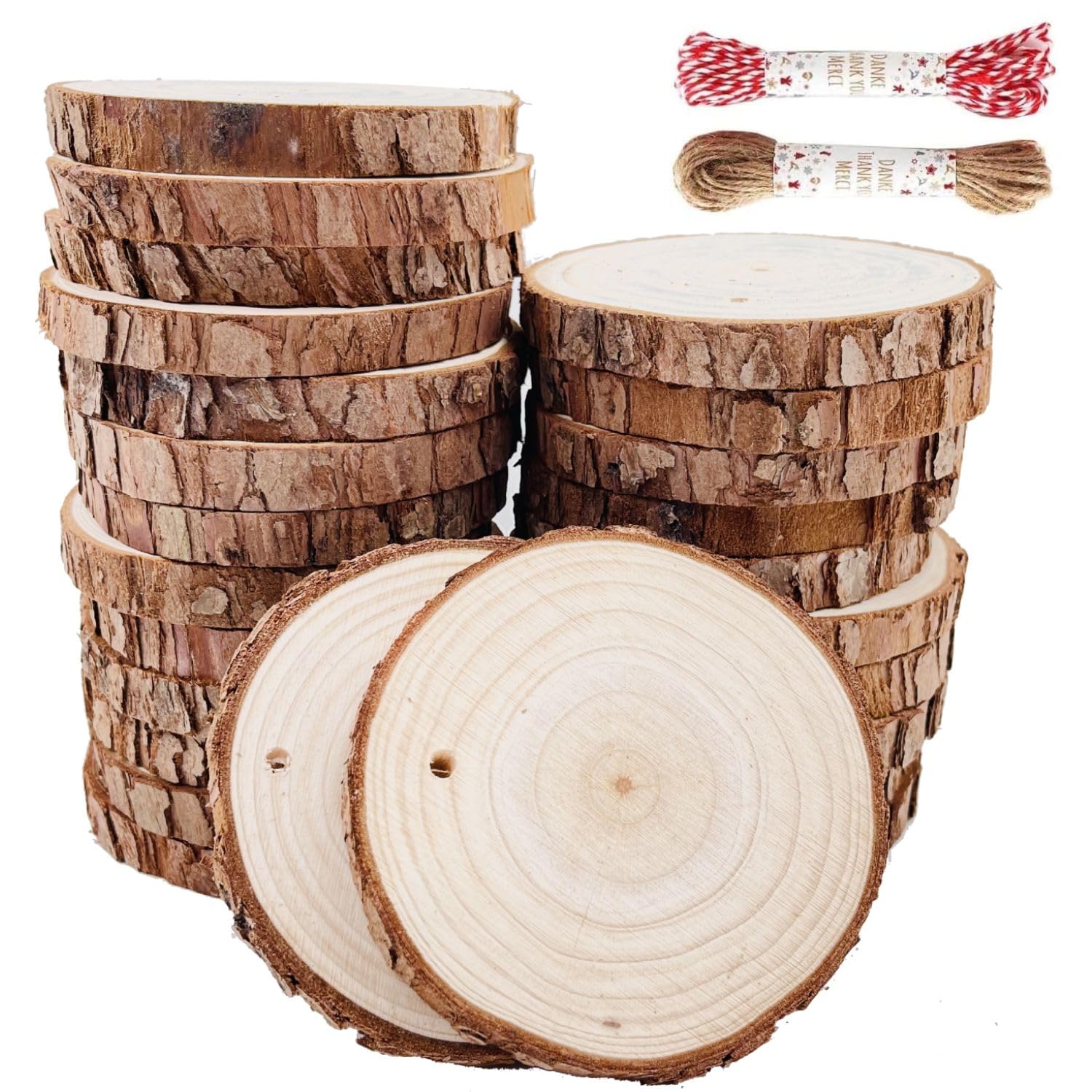 Unfinished Natural Wood Slices 30 Pcs 6-7cm Inch Craft Wood kit Predrilled with Hole Wooden Circles Great for Arts and Crafts Christmas Ornaments DIY Crafts Rustic Wedding Ornaments