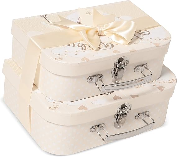 Keepsake New Baby Gift Boxes 2 Cream Cases with Satin Ribbon and