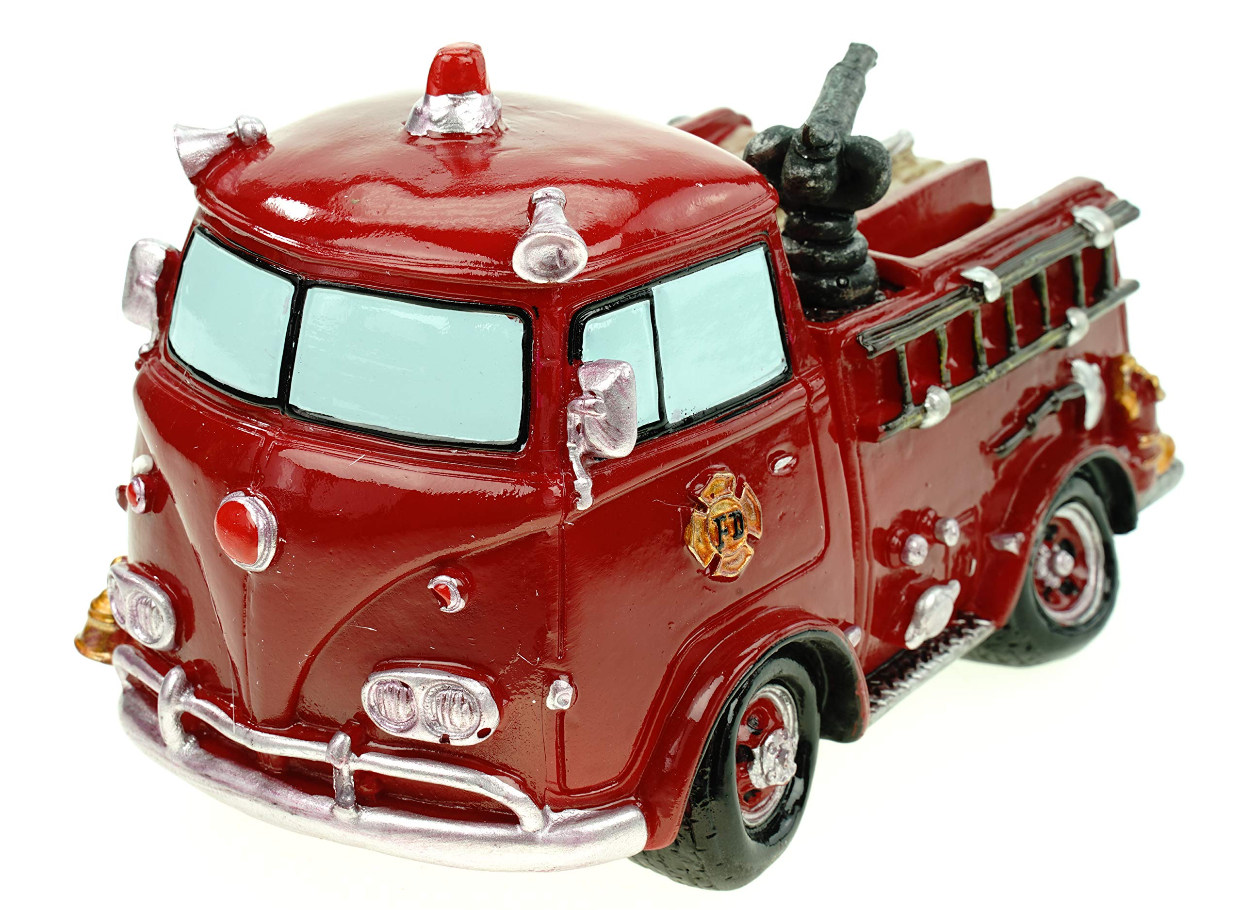 Fire truck piggy bank money savings box with screw closure figure
