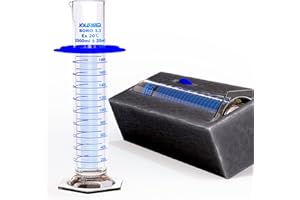 JOLABEAR Graduated Cylinder 2000ml, Borosilicate 3.3 Glass Single Pack with Anti-Tip Ring, EVA Foam Secured, ISO/ASTM Compliant, Hexagonal Base