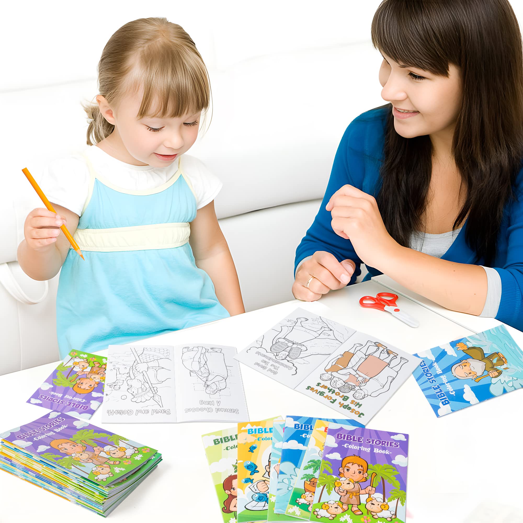 Zainpe 24Pcs Christian Bible Stories Coloring Books for Kids Bible Study Easter Theme DIY Art Drawing Book Jesus Noah's Ark Pattern Color Booklets Party Favors Supplies Birthday Gift Goodie Bag Filler
