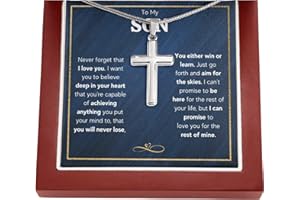 FG Family Gift Mall To My Son From Mom, Son Gifts From Mom and Dad, Mother and Son Necklace, Birthday Gift For My Son Graduation Christmas Faith Cross Necklace Present
