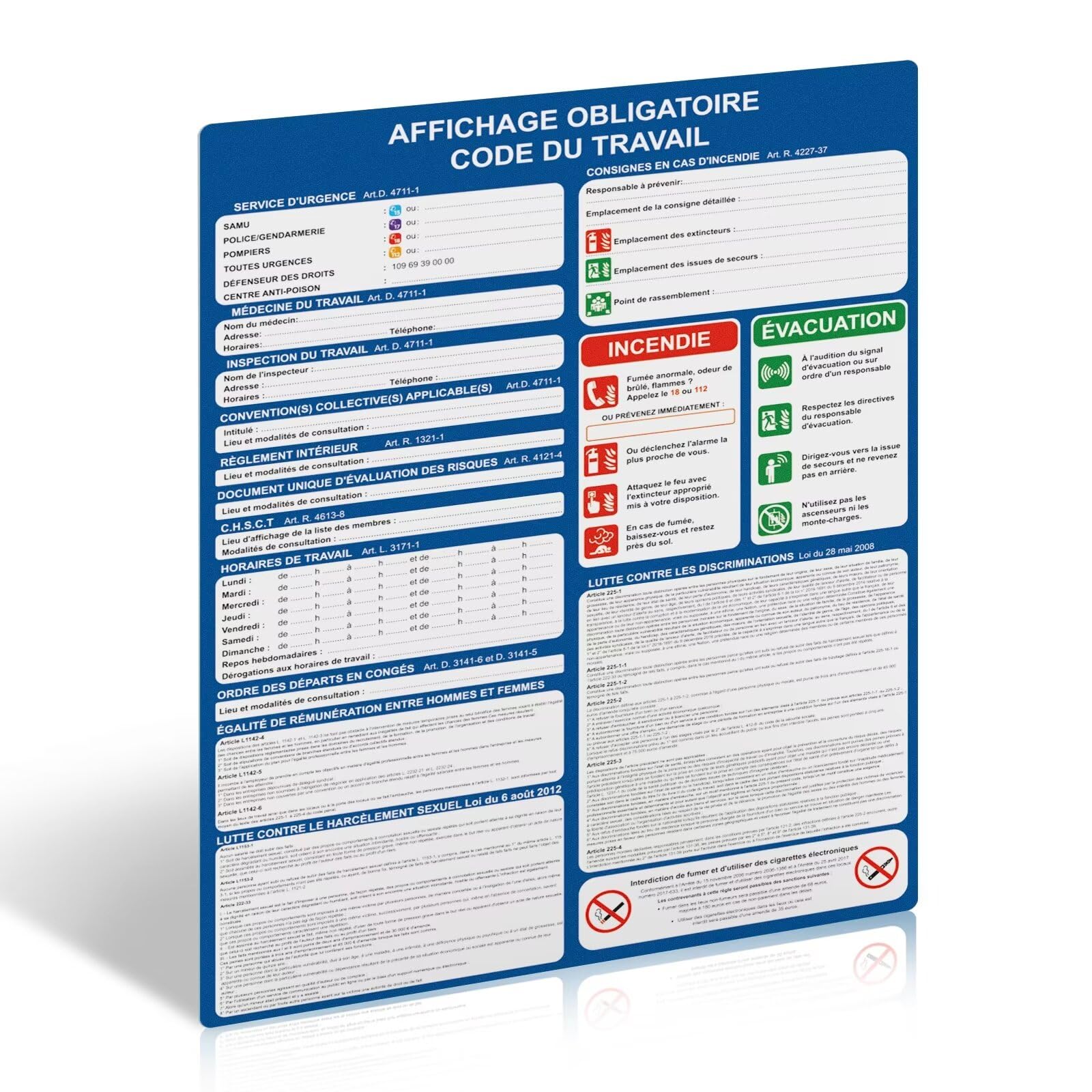 Labor Code Sign - Mandatory Display - 400 x 300mm - 1mm Rigid PVC Plastic - UV Resistant - Compliant with labor law