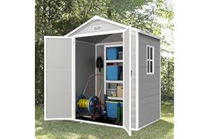 YOFE Resin Shed 6x4.4FT,Plastic Shed with Floor,Outdoor Storage Shed for Garden Tool,Waterproof Outdoor Resin Shed,Lockable Doors for Patio,Yard,Lawn (Gray)