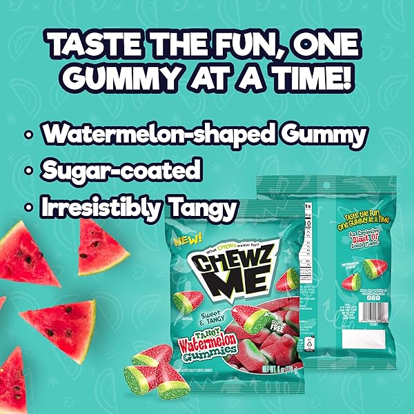 COLOMBINA CHEWZME WATERMELON GUMMIES, SOUR GUMMY CANDY, 6 OZ (PACK OF 1)