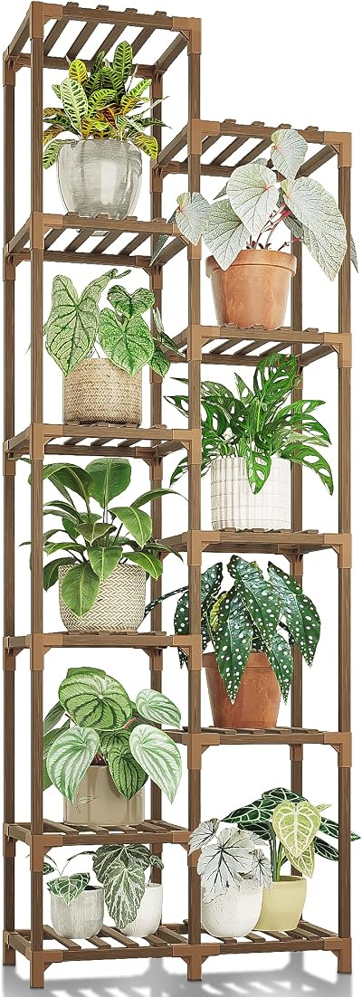Bamworld Tall Plant Stand 11-Tier Wood Indoor Outdoor Garden Shelf 71.8in