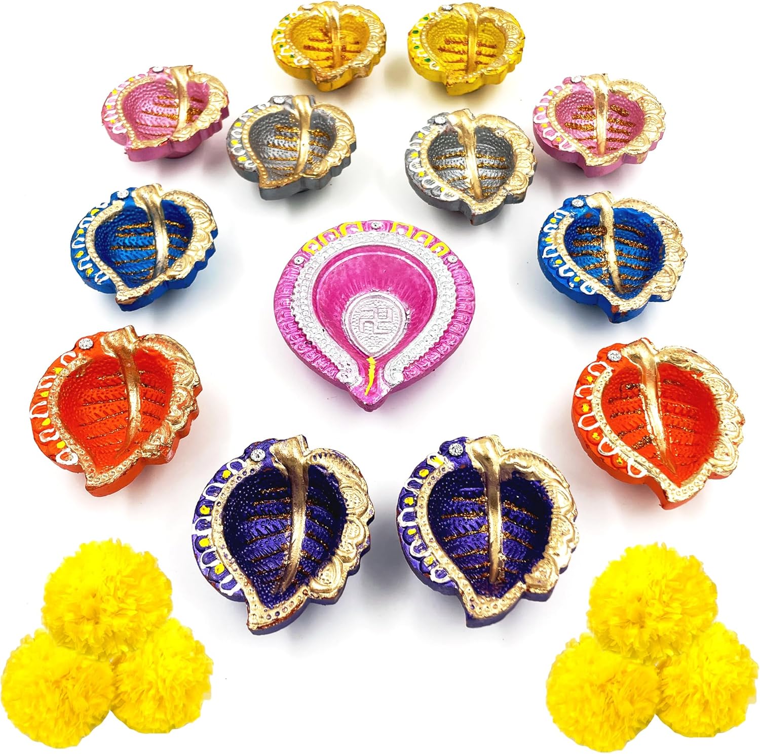 Oil Lamps & Accessories - KSJONE 13Pcs Diwali Diyas for Decoration Diwali Decorations for Home Diwali Lights Tea Lights Candles Diwali Diya Diwali Home Decor with Cotton Wicks Diwali Candle Diwali Gifts Clay Diya for Diwali