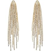Flyonce Sparkly Rhinestone Chandelier Earrings, Wedding Bridal Crystal Statement Tassel Long Dangle Earrings fo Women s