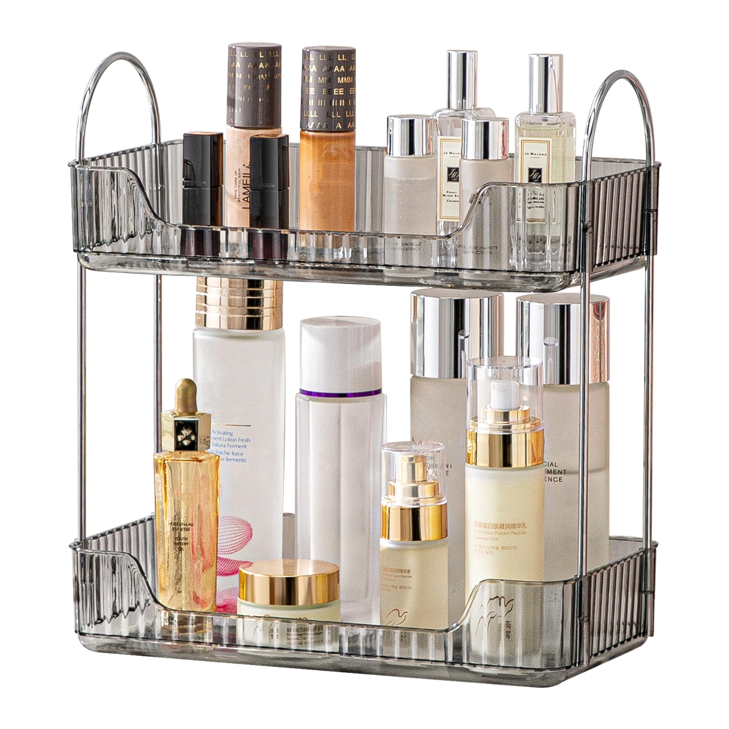 Grey 2-Tier Vanity Tray Organizer for Bathroom Counter, Skincare & Makeup
