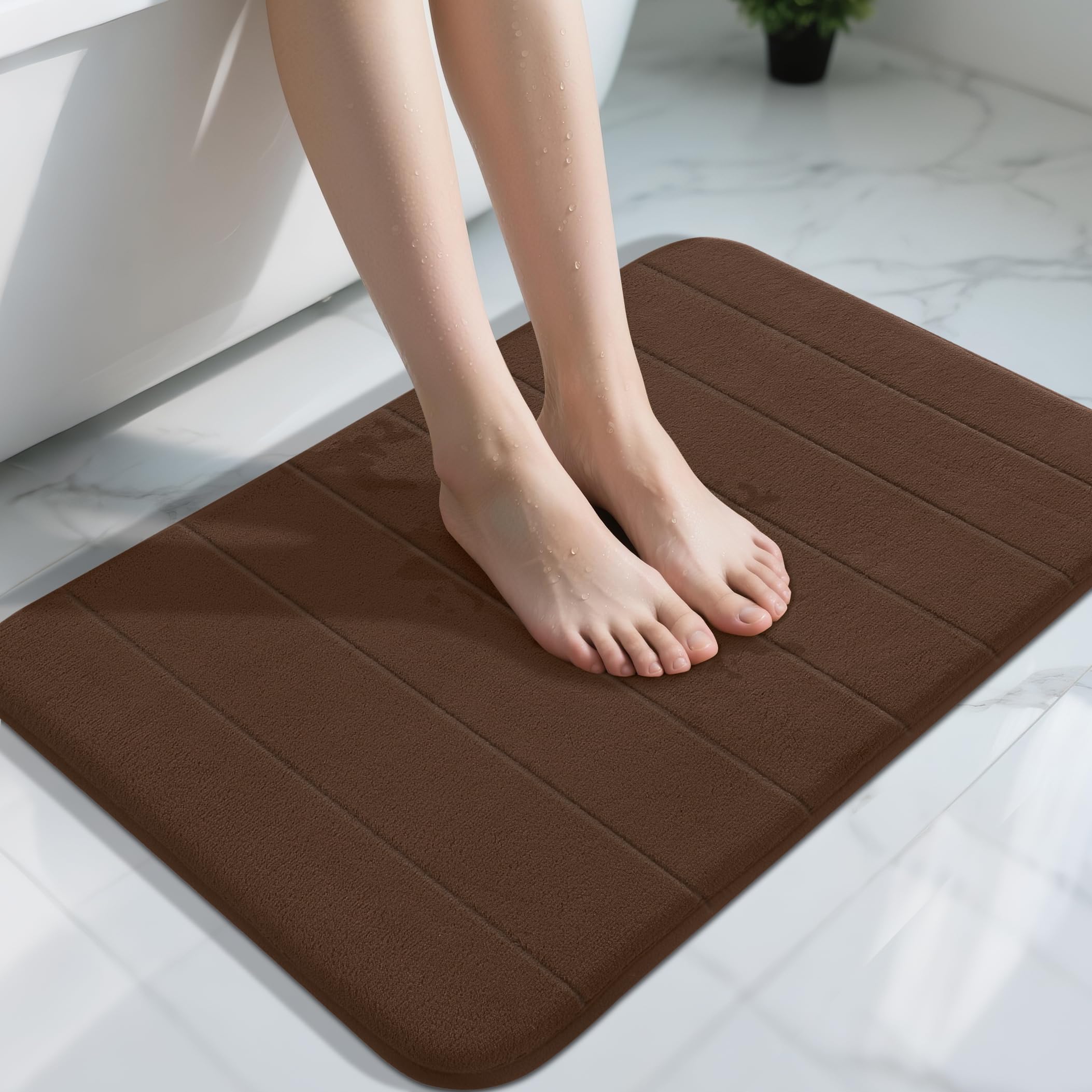 Yimobra Memory Foam Bath Mat Large Size, 51 x 81 cm, Soft and Comfortable, Super Water Absorption, Non-Slip, Thick, Machine Wash, Easier to Dry for Bathroom Floor Rug, Brown